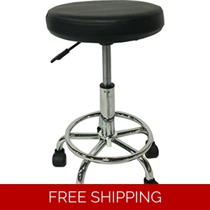 Black Hydraulic Adjustable Round Chair-Salon-Spa-Office-Medical-Swivel Stool with Footrest